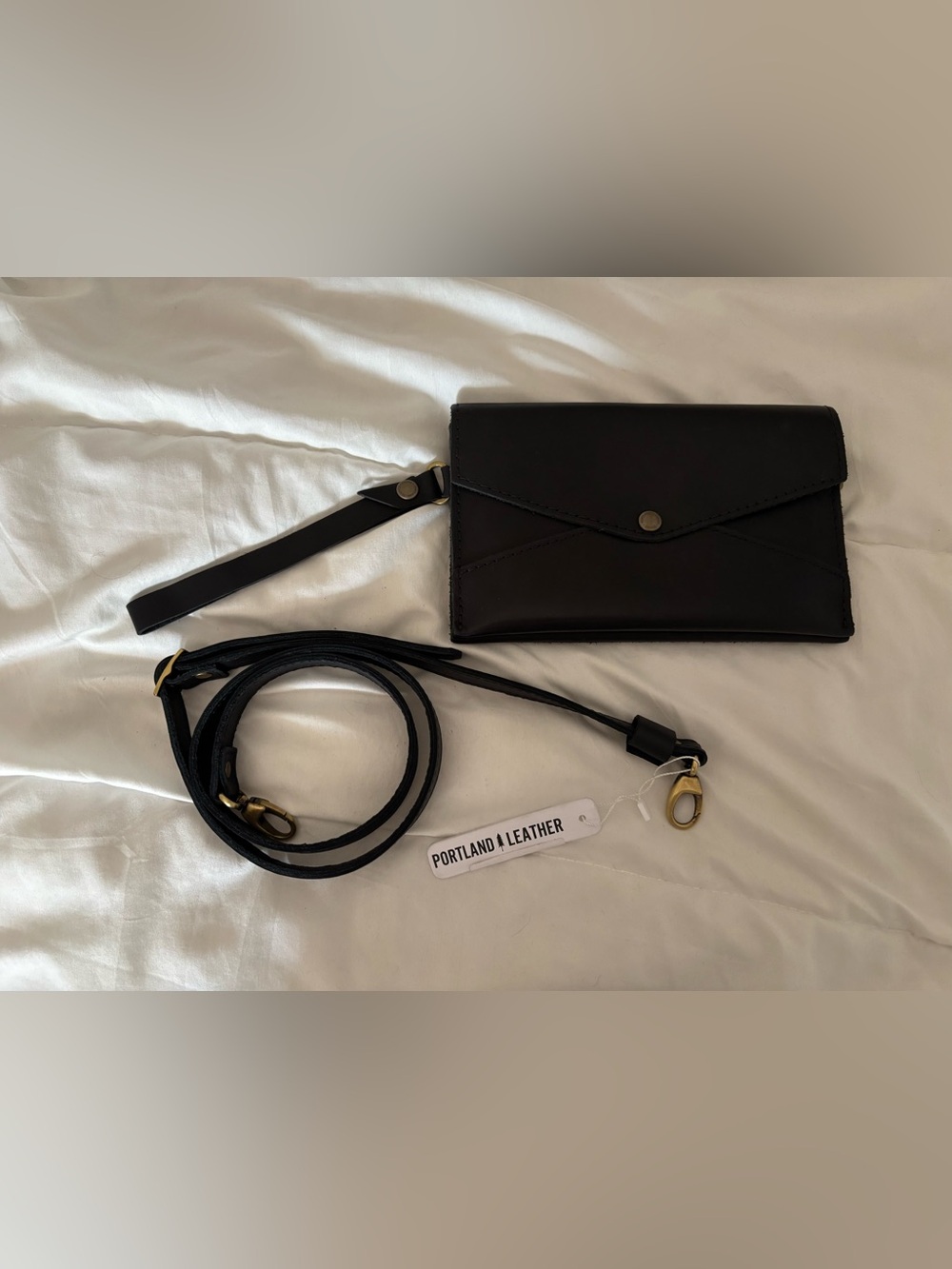 Portland Leather Goods Envelope Convertible Crossbody in Smooth Black